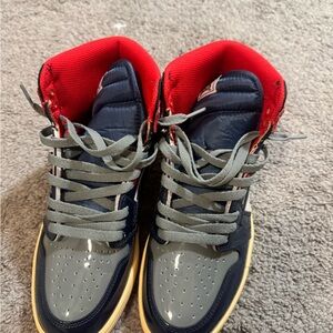 Stylish Gray and Red High-Top Sneakers